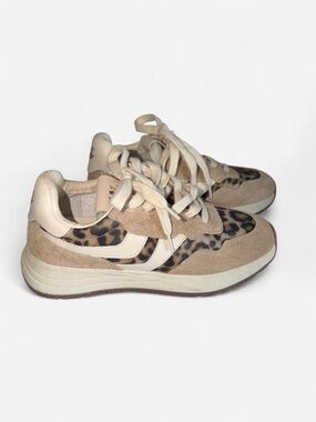 NWOT Steve Madden Beige Suede Sneakers with Leopard Panels
